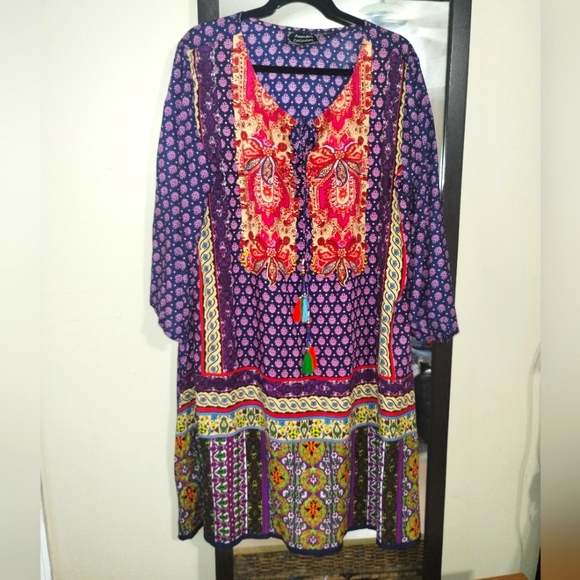ANANDAS COLLECTION BOHO TUNIC MULTICOLOR DRESS SIZE XL - Picture 1 of 8